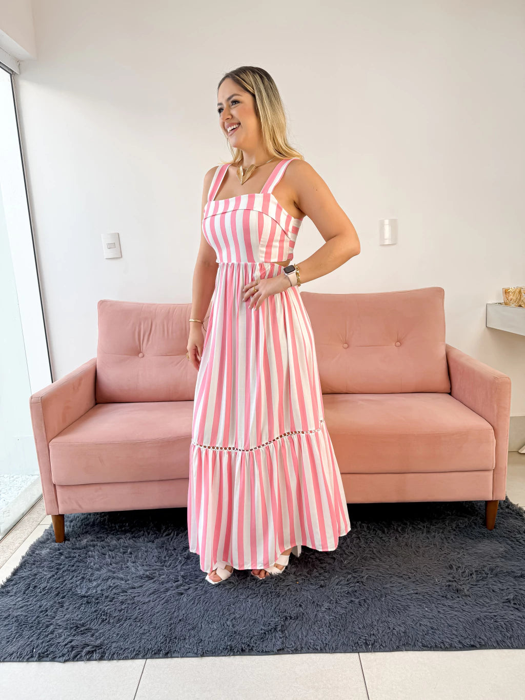 Vestido longo listrado