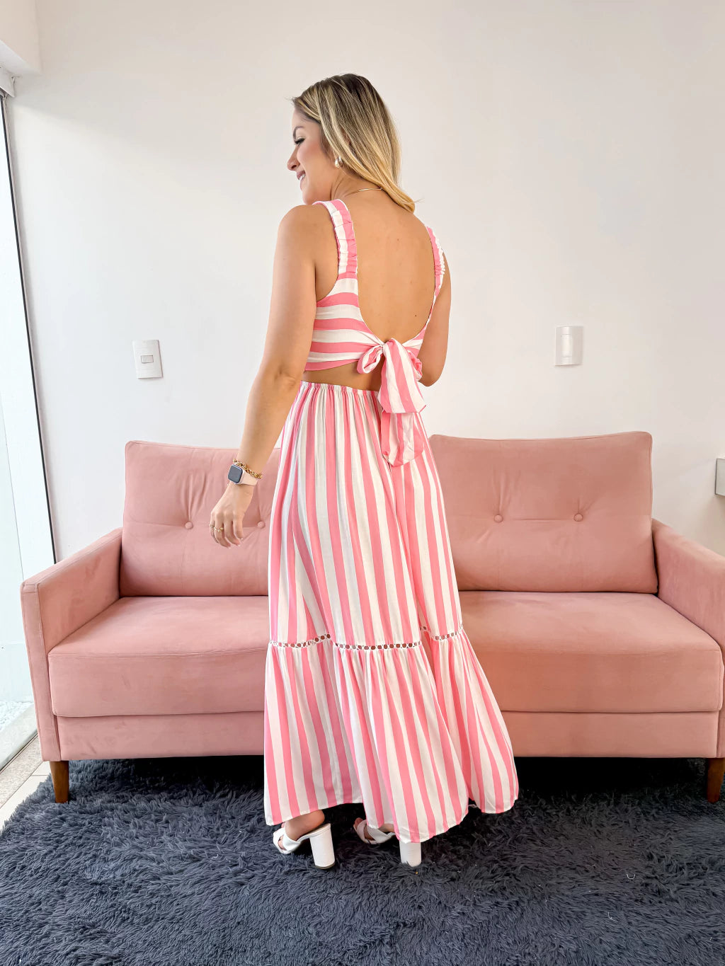 Vestido longo listrado