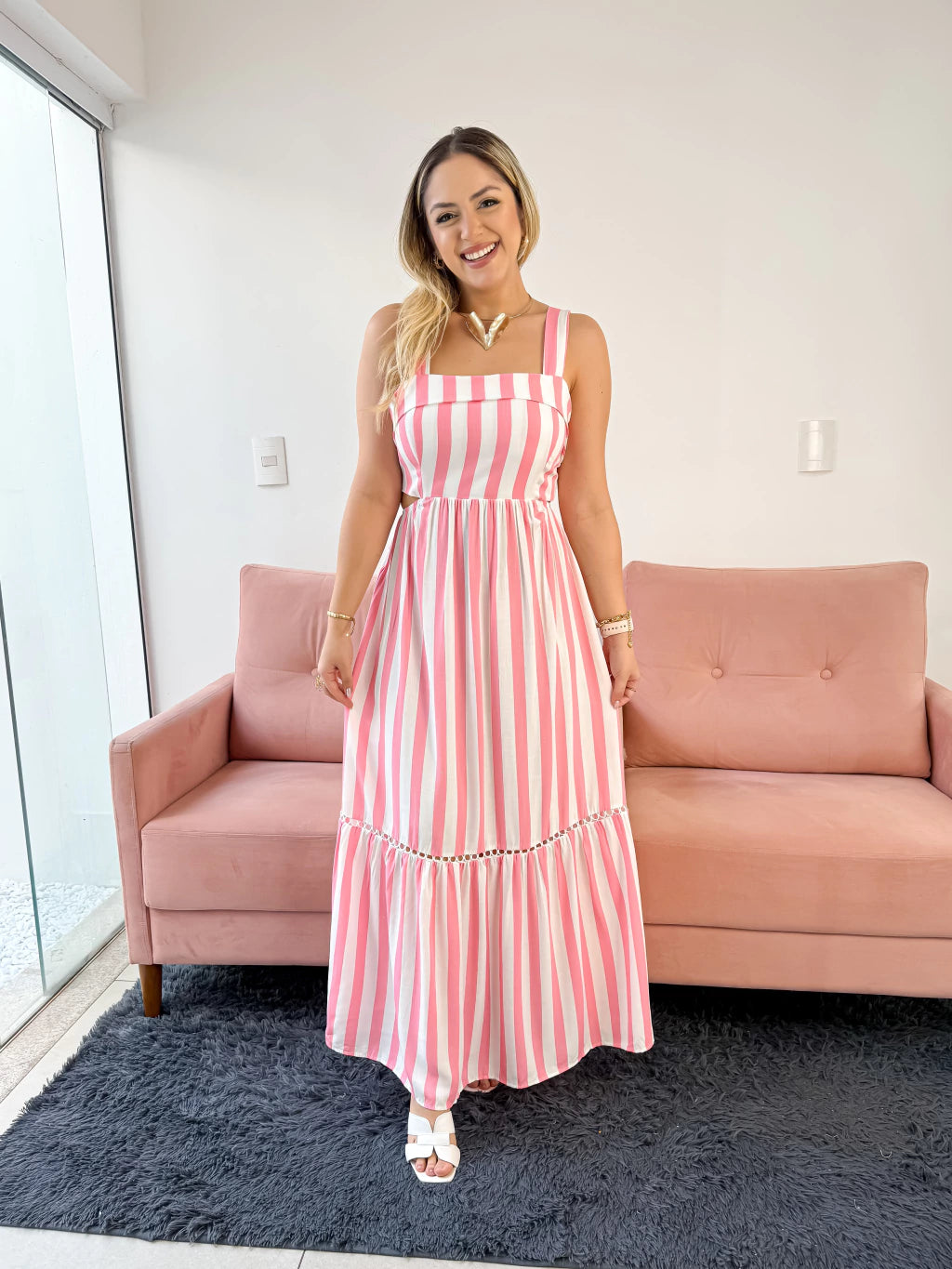 Vestido longo listrado