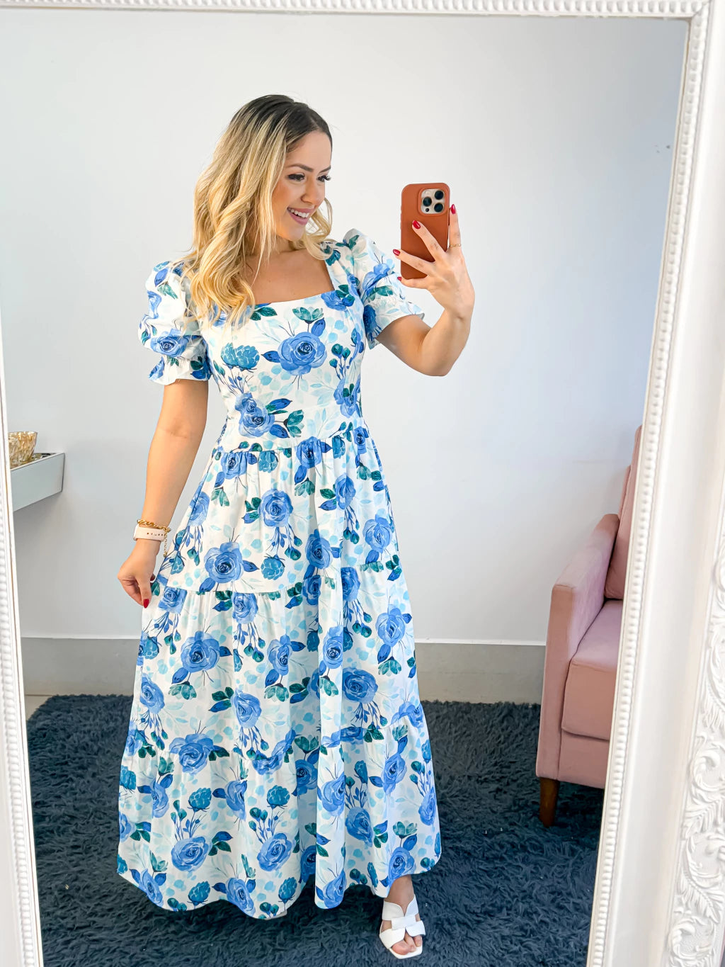 Vestido Princesa Rosas Azuis