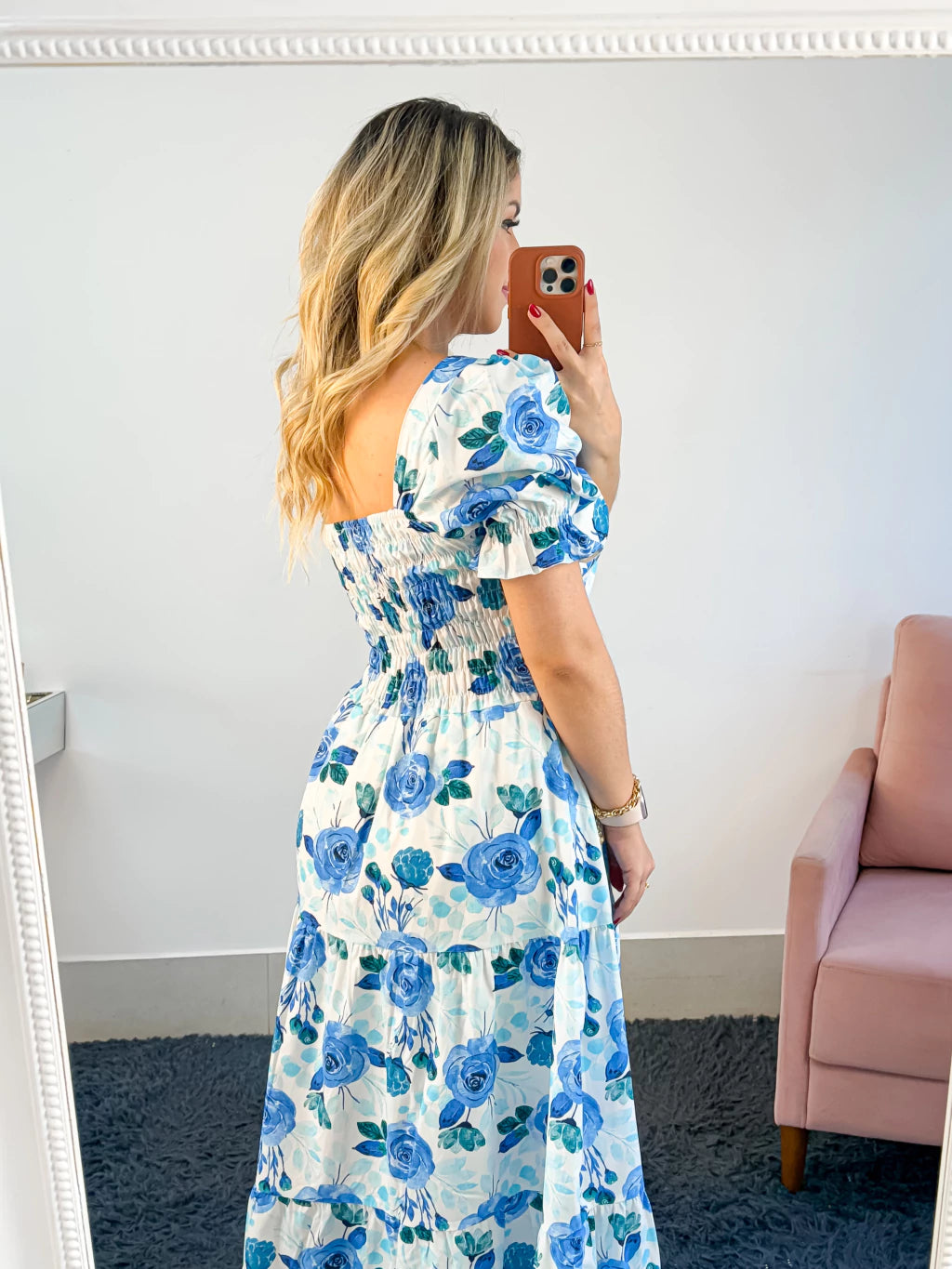 Vestido Princesa Rosas Azuis