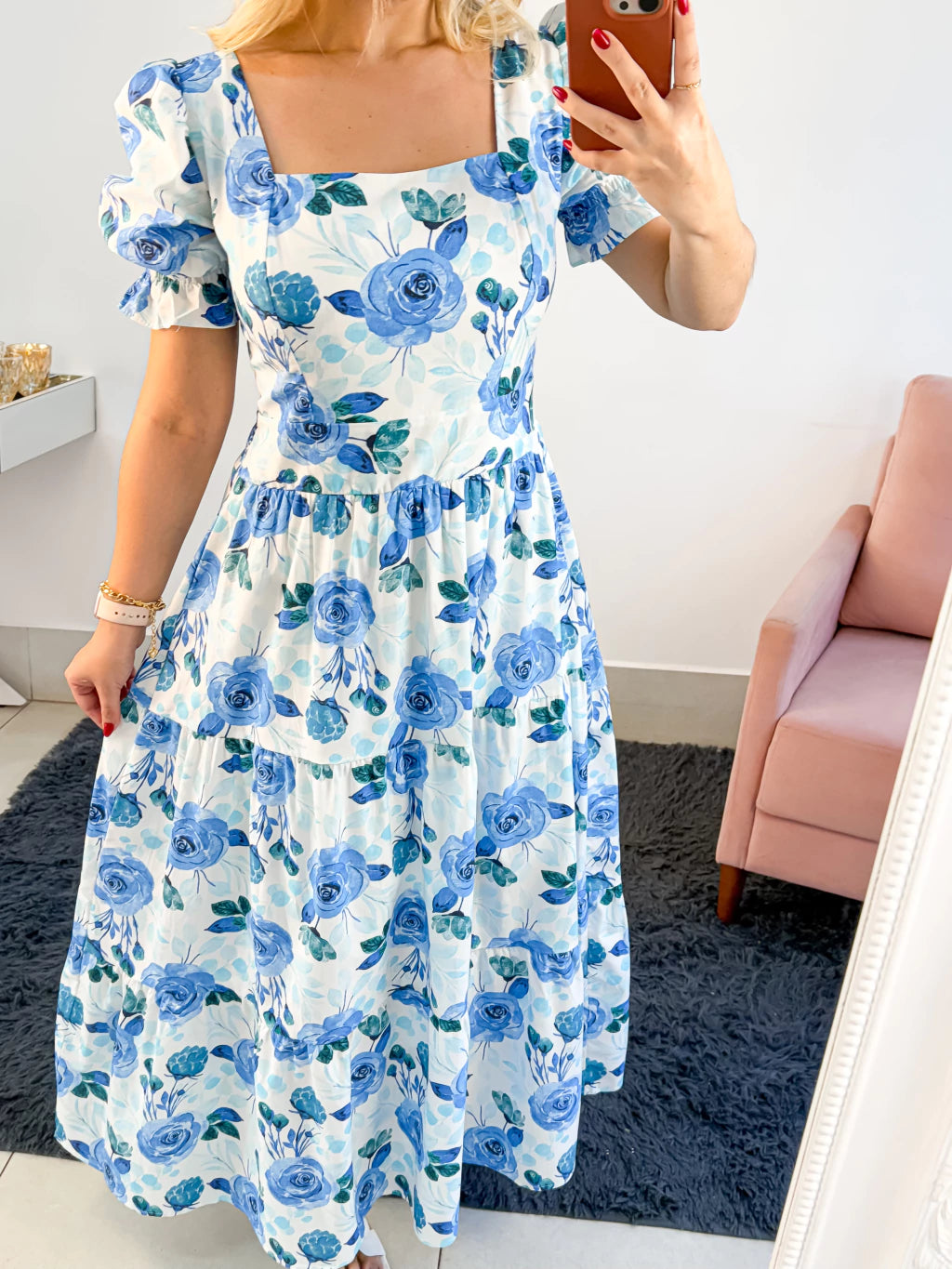 Vestido Princesa Rosas Azuis