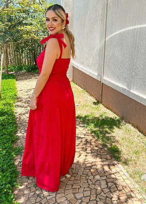 VESTIDO PRINCESA ALÇAS EM AMARRAÇÃO VERMELHO
