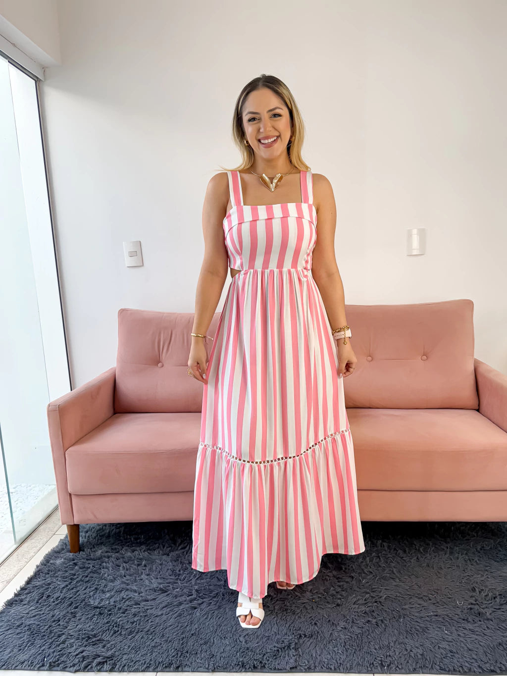 Vestido longo listrado