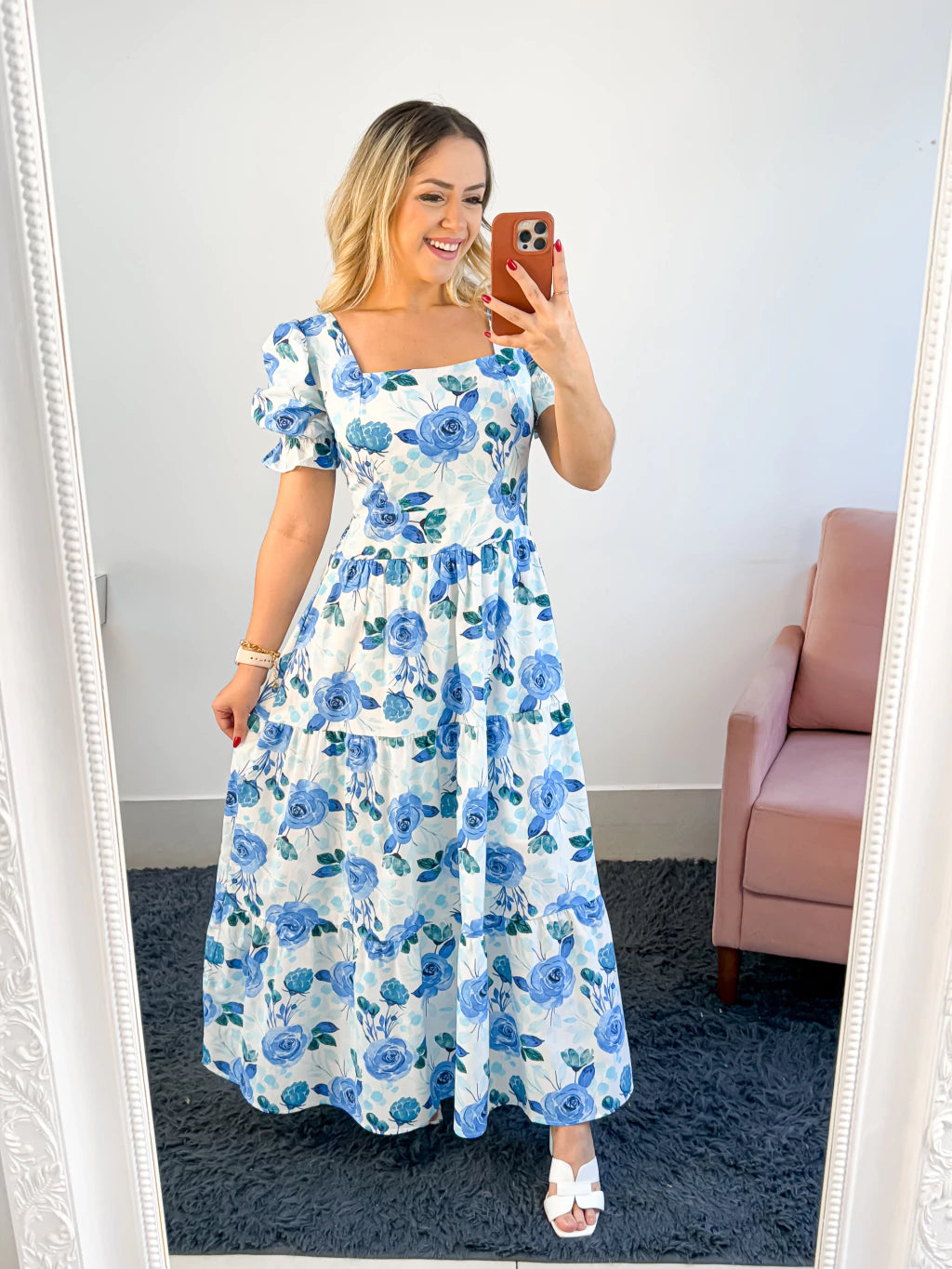Vestido Princesa Rosas Azuis
