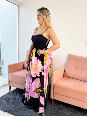 Vestido Flores preto